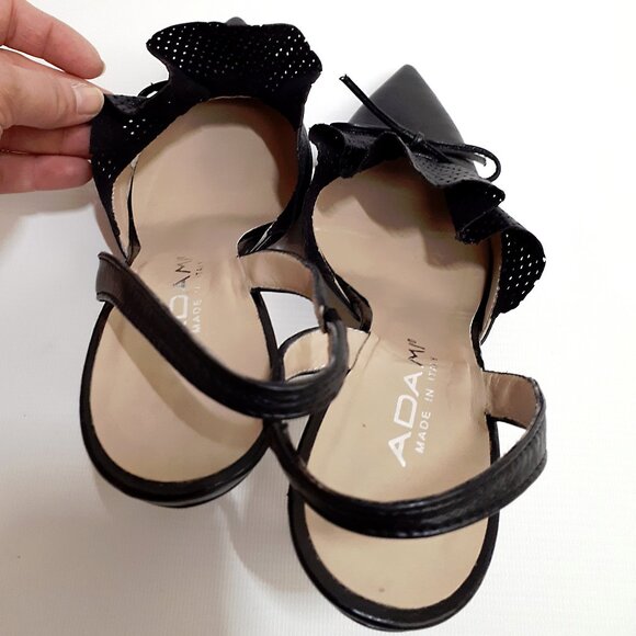 ADAMI Pinup Stiletto Heel Pumps with Ruffle Detail in Jet Black Leather - Picture 13 of 15